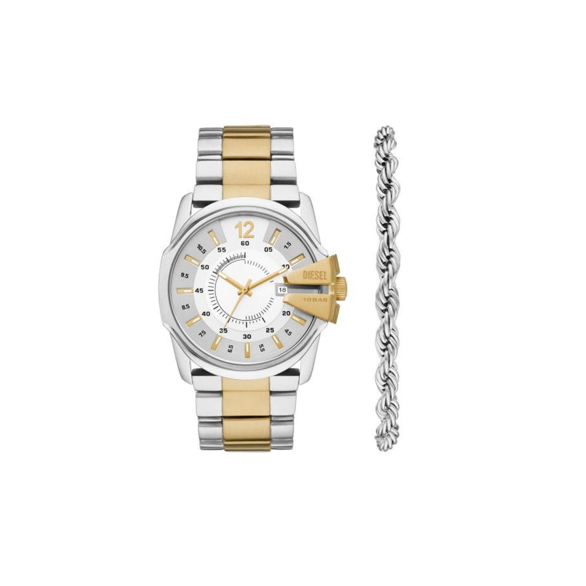 Diesel DZ2182SET Men’s Watch 45 Mm Silver Gold Gift Set